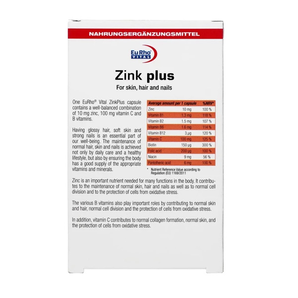 کپسول زینک پلاس یوروویتال- 10 میلی گرم 60 عددی