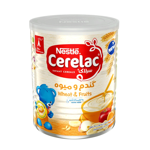 سرلاک گندم و میوه به همراه شیر نستله مناسب کودکان از پایان 8 ماهگی 400 گرم