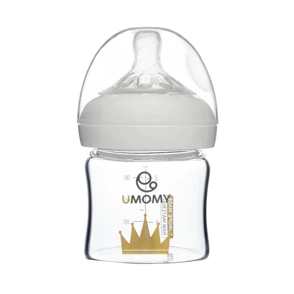 شیشه شیر یومامی گلد پیرکس دهانه عریض ظرفیت 90 میلی (طرح تاج طلایی)