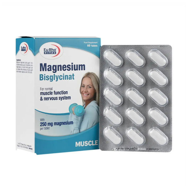 قرص منیزیم بیس گلایسینات یوروویتال 60 عددی